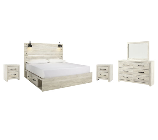 Cambeck  Panel Bed With 2 Storage Drawers With Mirrored Dresser And 2 Nightstands