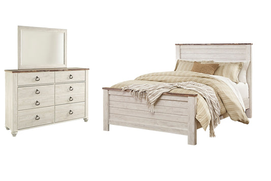 Willowton Queen Panel Bed with Mirrored Dresser