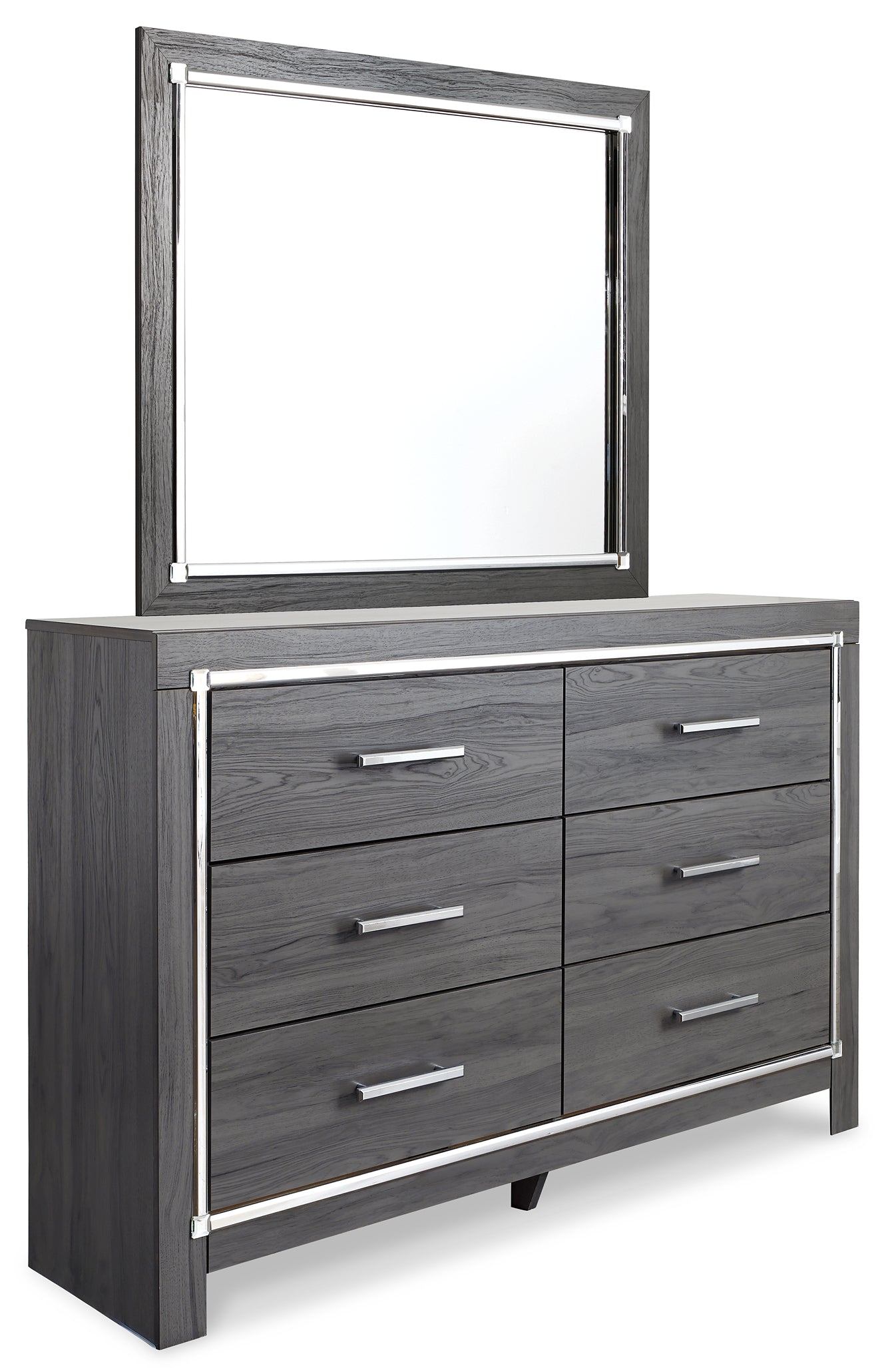 Lodanna King Panel Bed with 2 Storage Drawers with Mirrored Dresser