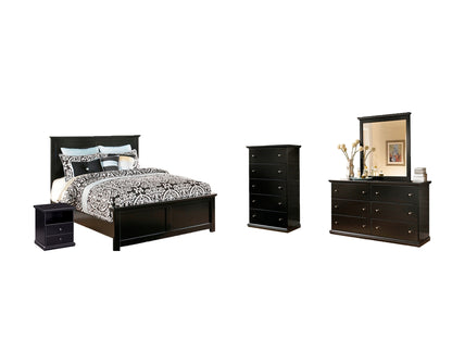 Maribel  Panel Bed With Mirrored Dresser, Chest And Nightstand