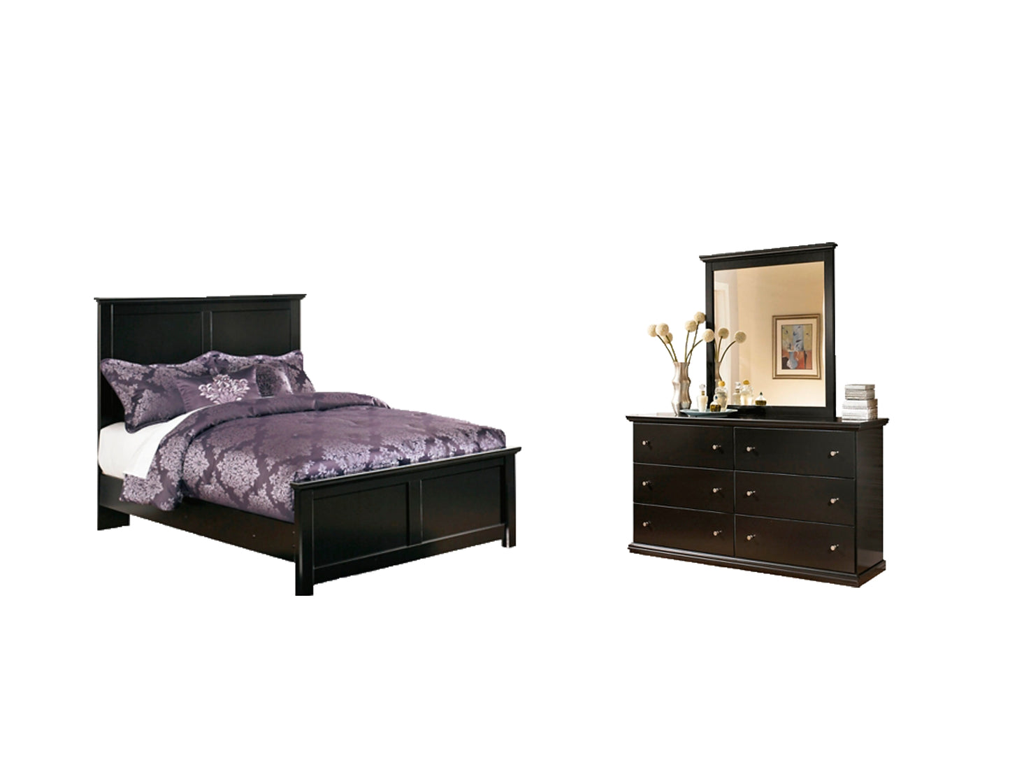 Maribel  Panel Bed With Mirrored Dresser