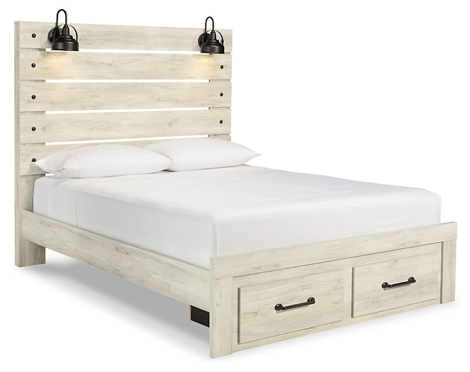 Cambeck  Panel Bed With 2 Storage Drawers With Mirrored Dresser