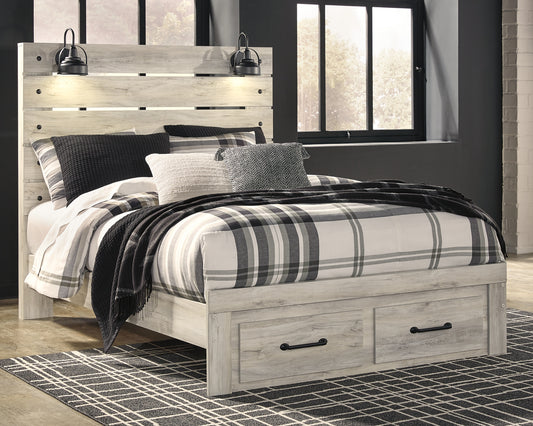 Cambeck  Panel Bed With 2 Storage Drawers With Mirrored Dresser