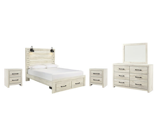 Cambeck  Panel Bed With 2 Storage Drawers With Mirrored Dresser And 2 Nightstands