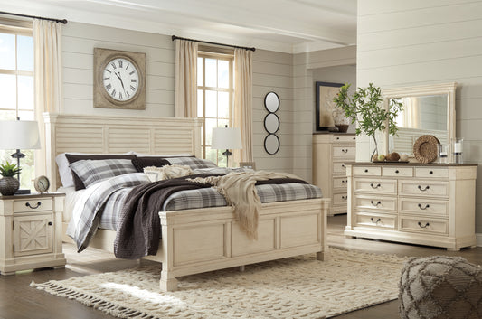 Bolanburg King Panel Bed with Mirrored Dresser, Chest and Nightstand