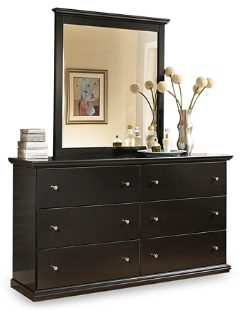 Maribel Queen/Full Panel Headboard with Mirrored Dresser, Chest and 2 Nightstands