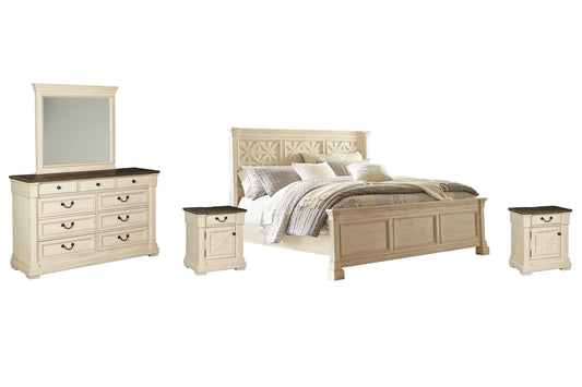 Bolanburg King Panel Bed with Mirrored Dresser and 2 Nightstands