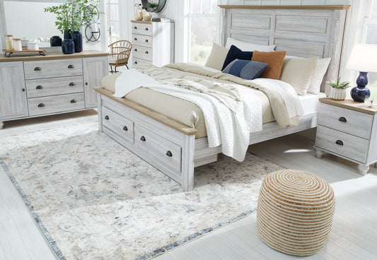 Haven Bay King Panel Storage Bed with Mirrored Dresser, Chest and Nightstand