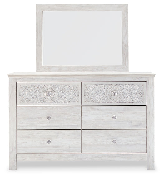 Paxberry King Panel Bed with Mirrored Dresser and 2 Nightstands