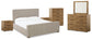 Dakmore California King Upholstered Bed with Mirrored Dresser, Chest and 2 Nightstands