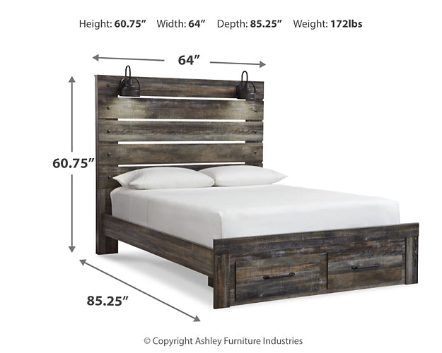 Drystan  Panel Bed With 2 Storage Drawers With Mirrored Dresser