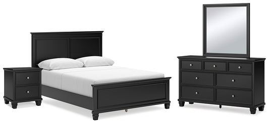 Lanolee Queen Panel Bed with Mirrored Dresser and Nightstand