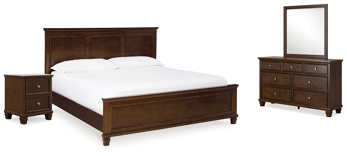 Danabrin King Panel Bed with Mirrored Dresser and Nightstand