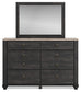 Nanforth King/California King Panel Headboard with Mirrored Dresser and Nightstand