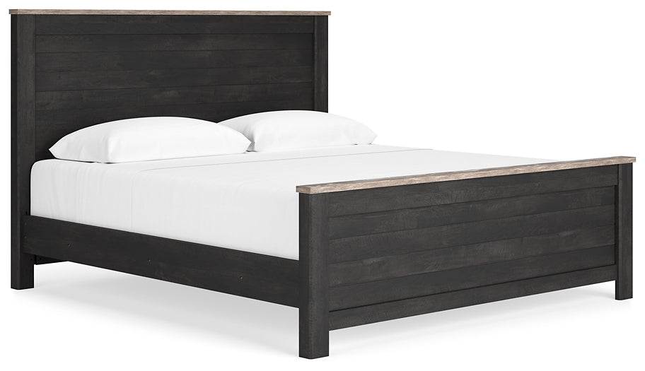 Nanforth King Panel Bed with Mirrored Dresser and Nightstand