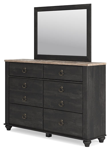 Nanforth Queen Panel Bed with Mirrored Dresser and 2 Nightstands