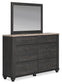 Nanforth Queen Panel Headboard with Mirrored Dresser and 2 Nightstands