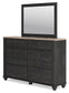 Nanforth Queen Panel Headboard with Mirrored Dresser and 2 Nightstands