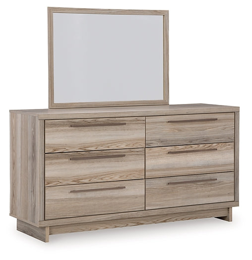 Hasbrick King Panel Headboard with Mirrored Dresser and Nightstand