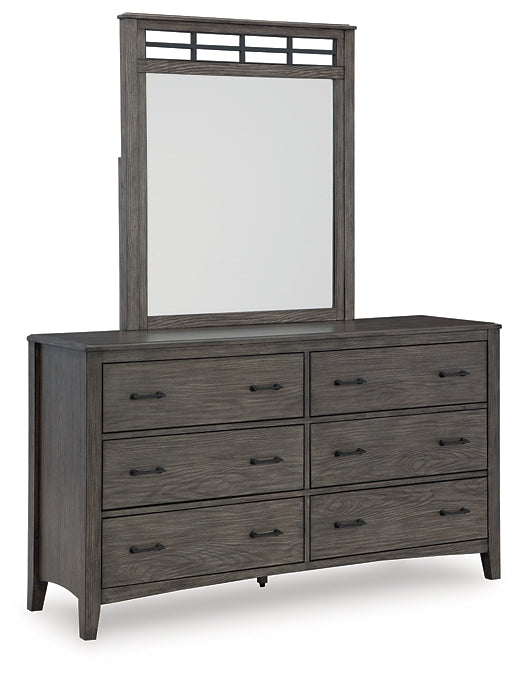 Montillan California King Panel Bed with Mirrored Dresser and Chest