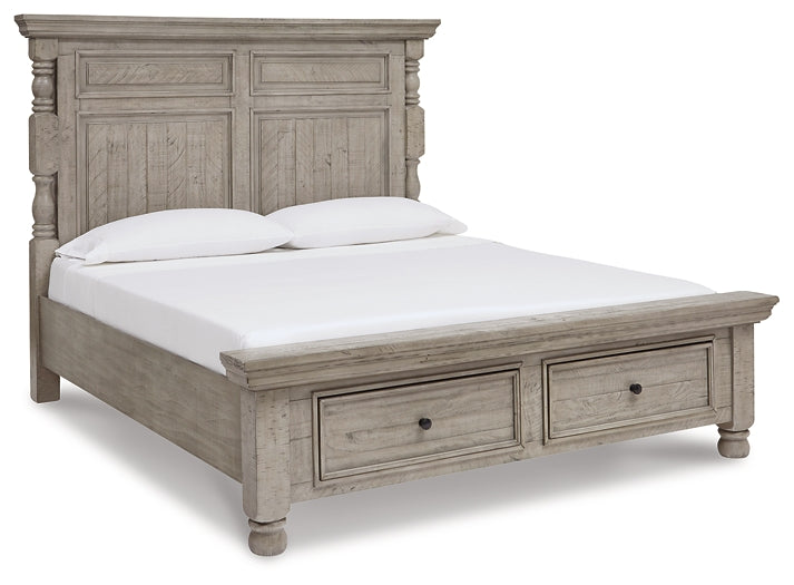 Harrastone King Panel Bed with Mirrored Dresser and 2 Nightstands