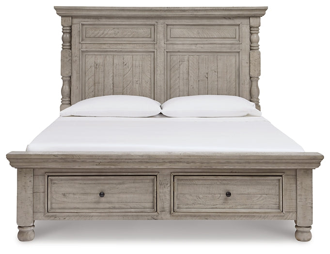 Harrastone King Panel Bed with Mirrored Dresser, Chest and 2 Nightstands