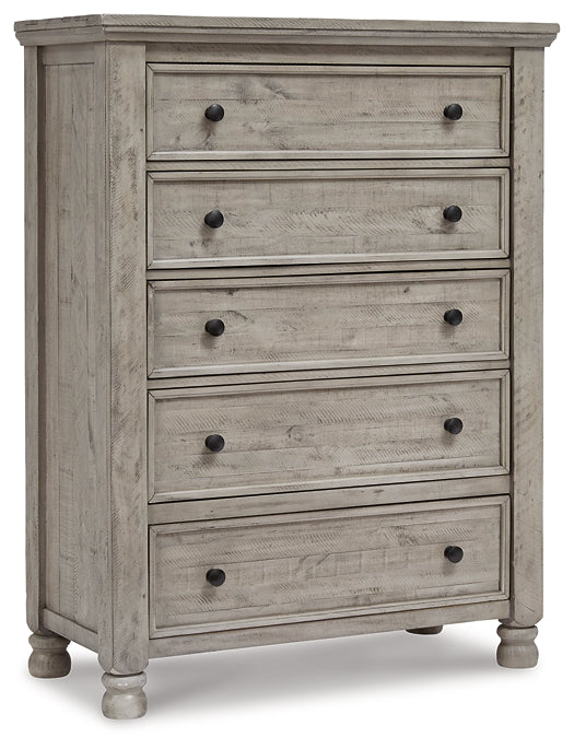 Harrastone King Panel Bed with Mirrored Dresser, Chest and 2 Nightstands