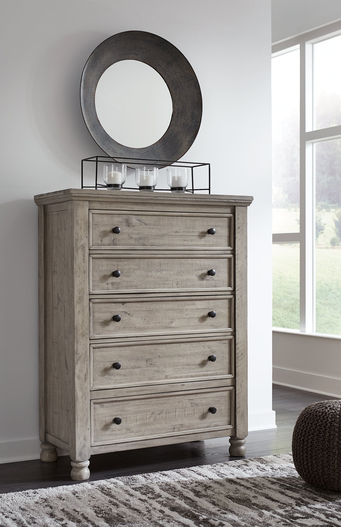 Harrastone King Panel Bed with Mirrored Dresser, Chest and Nightstand