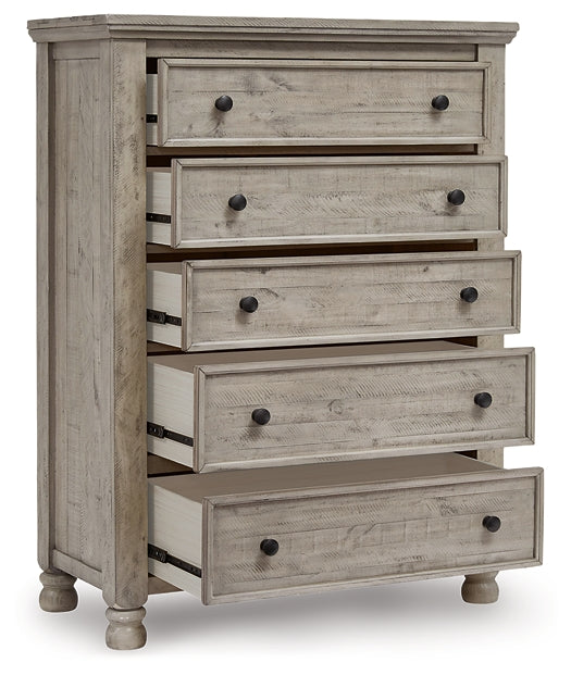 Harrastone California King Panel Bed with Mirrored Dresser, Chest and 2 Nightstands