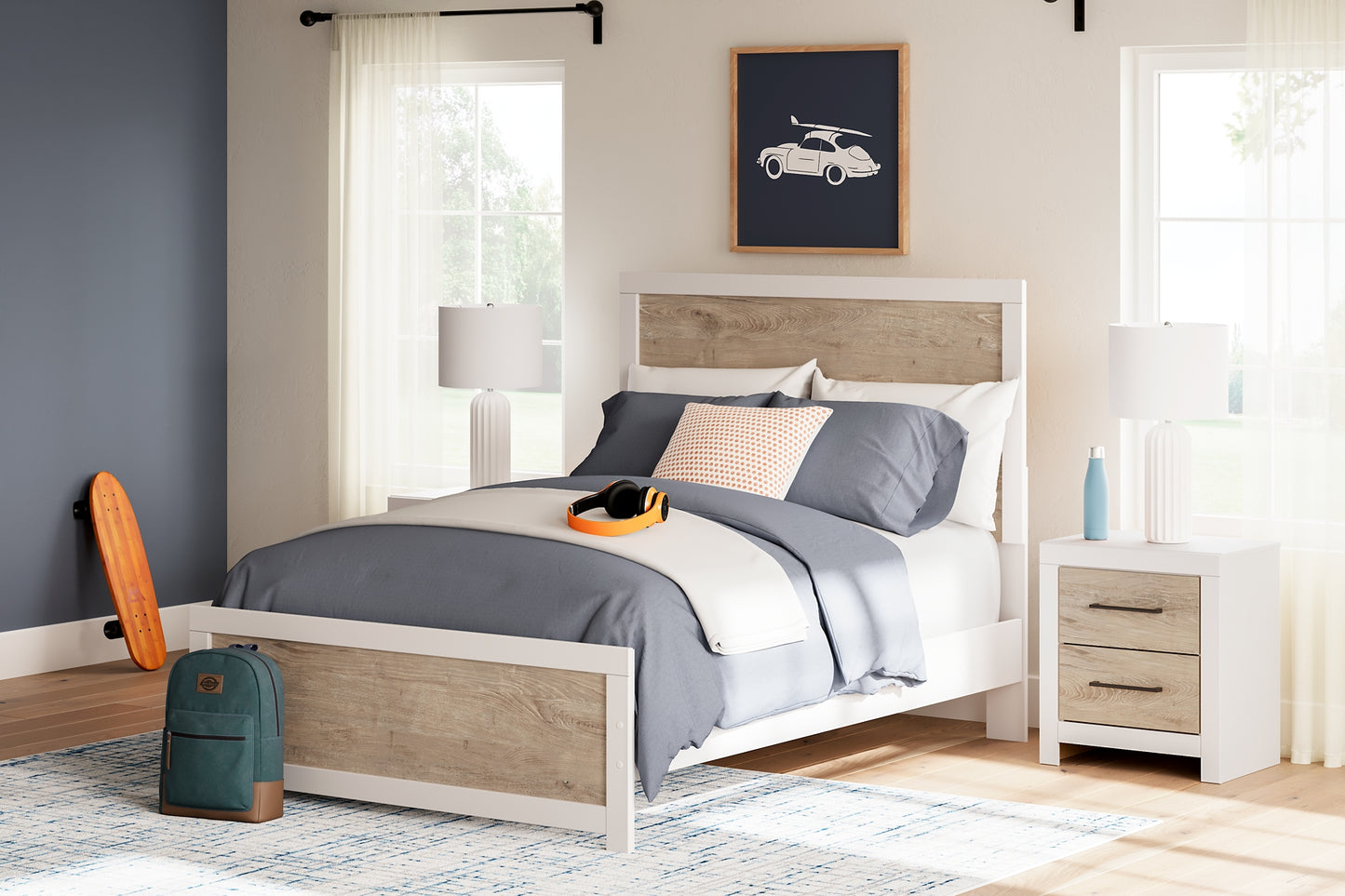 Charbitt Full Panel Bed with Mirrored Dresser and Nightstand