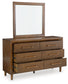 Lyncott Queen Upholstered Bed with Mirrored Dresser