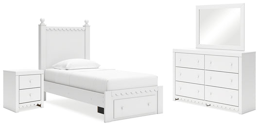 Mollviney Twin Panel Storage Bed with Mirrored Dresser and Nightstand