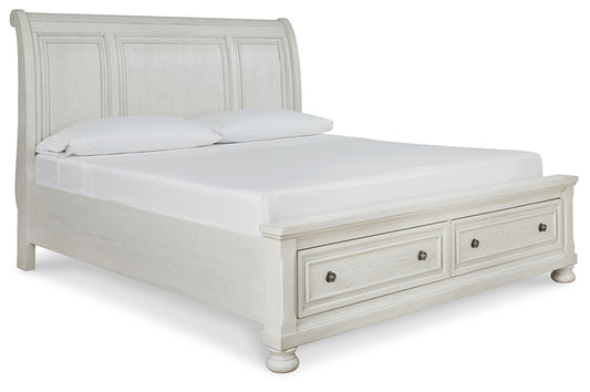 Robbinsdale Queen Sleigh Bed with Storage with Mirrored Dresser and Chest