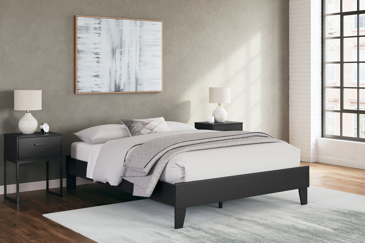 Socalle Queen Platform Bed with 2 Nightstands