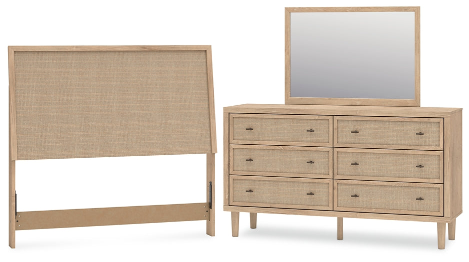 Cielden Full Panel Headboard with Mirrored Dresser