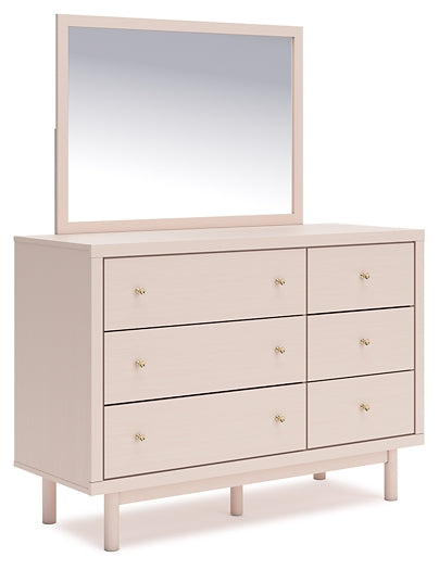 Wistenpine Full Upholstered Panel Headboard with Mirrored Dresser and 2 Nightstands