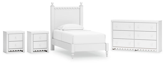 Mollviney Twin Panel Bed with Dresser and 2 Nightstands